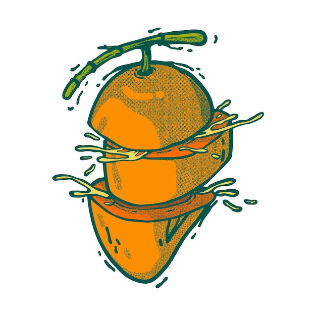 Gesneden mango handtekentechniek full colour