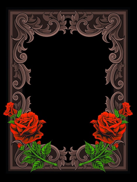 gesneden ornament frame ontwerp met mooie rozen kleur bewerkbaar