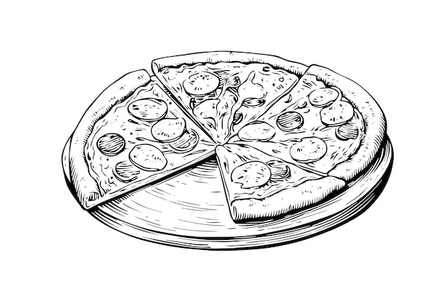 Gesneden pizza schets hand getrokken gravure stijl vectorillustratie