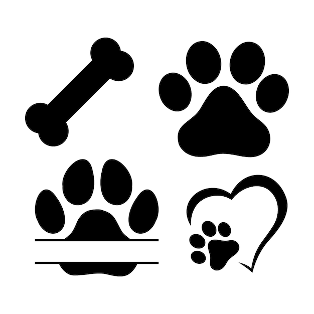 Vector gesplitst monogram. voetafdrukken van honden of katten. vector geïsoleerd silhouet.