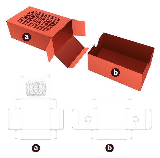 Gestencilde verpakkingsdoos met gestanste sjabloon en 3d-mockup