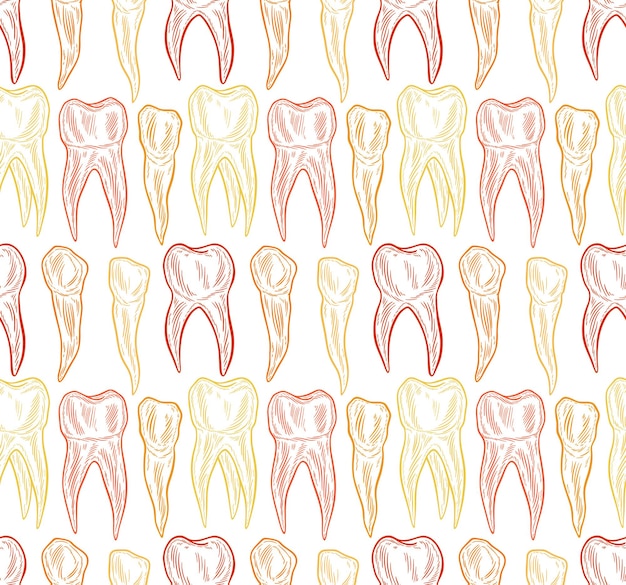 Gestileerde doodle hand getrokken schets van tanden Een naadloze tand patroon achtergrond orale tandheelkundige