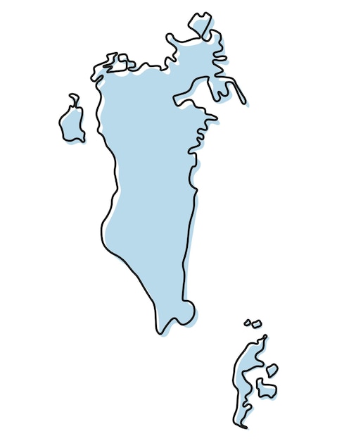 Gestileerde eenvoudige overzichtskaart van het pictogram van Bahrein. Blauwe schetskaart van Bahrein vectorillustratie