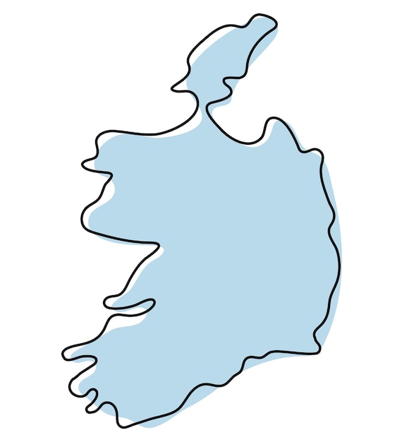 Gestileerde eenvoudige overzichtskaart van het pictogram van Ierland. Blauwe schetskaart van Ierland vectorillustratie