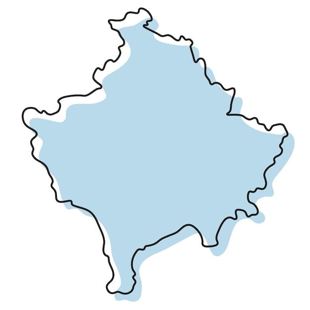 Gestileerde eenvoudige overzichtskaart van het pictogram van Kosovo. Blauwe schetskaart van Kosovo vectorillustratie