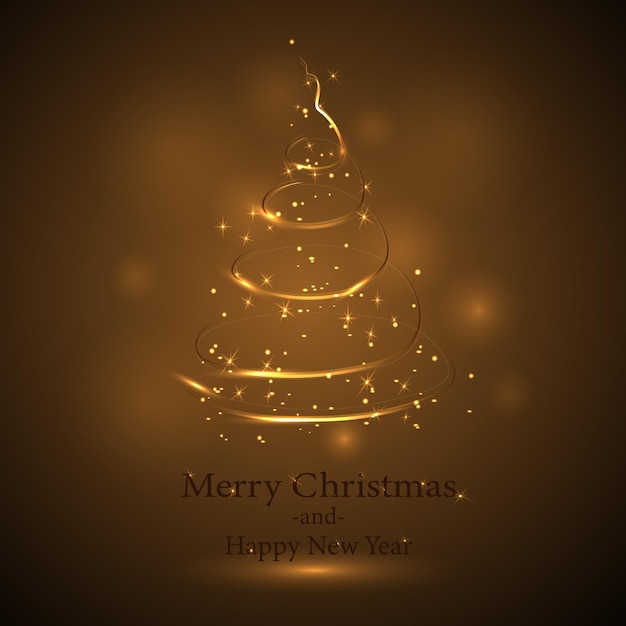 Gestileerde gouden silhouet van een kerstboom gemaakt van glanzende cirkeldeeltjes. vectorillustratie van