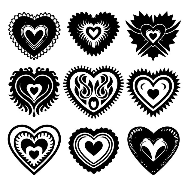 Vector gestileerde hart tatoeage vector set