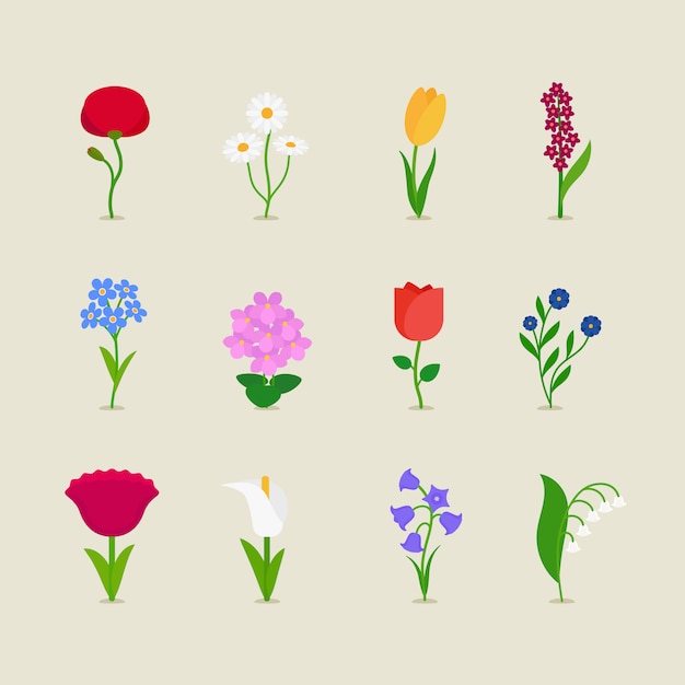 Gestileerde mod bloemen pictogrammen instellen