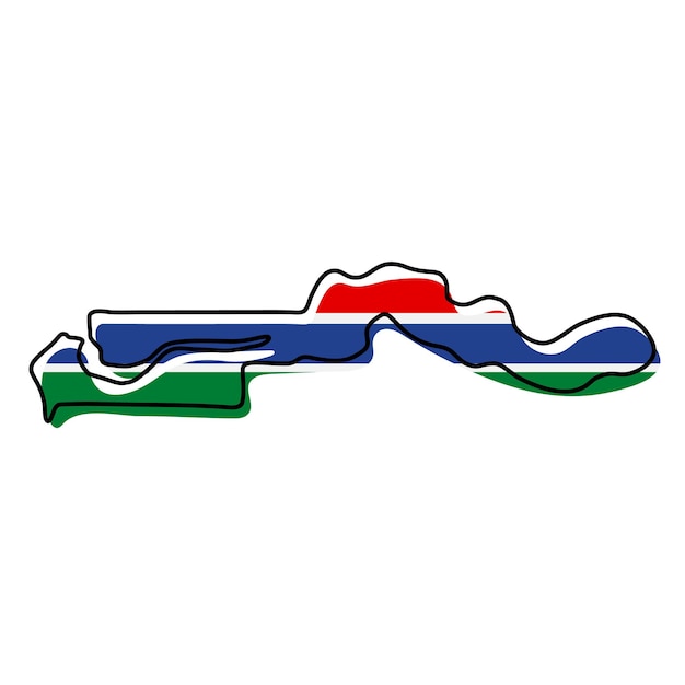 Gestileerde overzichtskaart van Gambia met het pictogram van de nationale vlag. Vlag kleur kaart van Gambia vectorillustratie.