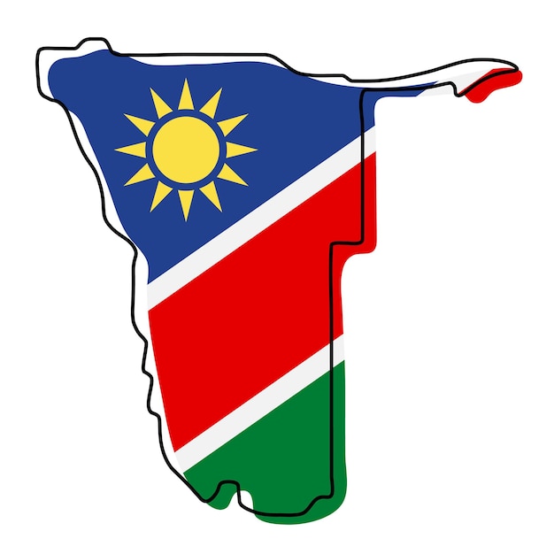 Gestileerde overzichtskaart van Namibië met het pictogram van de nationale vlag. Vlag kleur kaart van Namibië vectorillustratie.