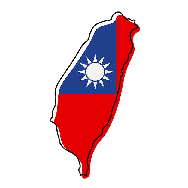 Gestileerde overzichtskaart van taiwan met het pictogram van de nationale vlag. vlag kleur kaart van taiwan vectorillustratie.