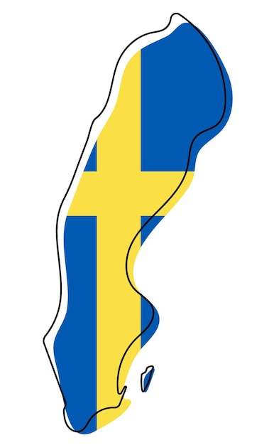 Gestileerde overzichtskaart van Zweden met het pictogram van de nationale vlag. Vlag kleur kaart van Zweden vectorillustratie.