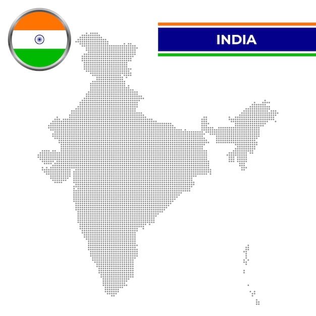 Vector gestippelde kaart van india met ronde vlag