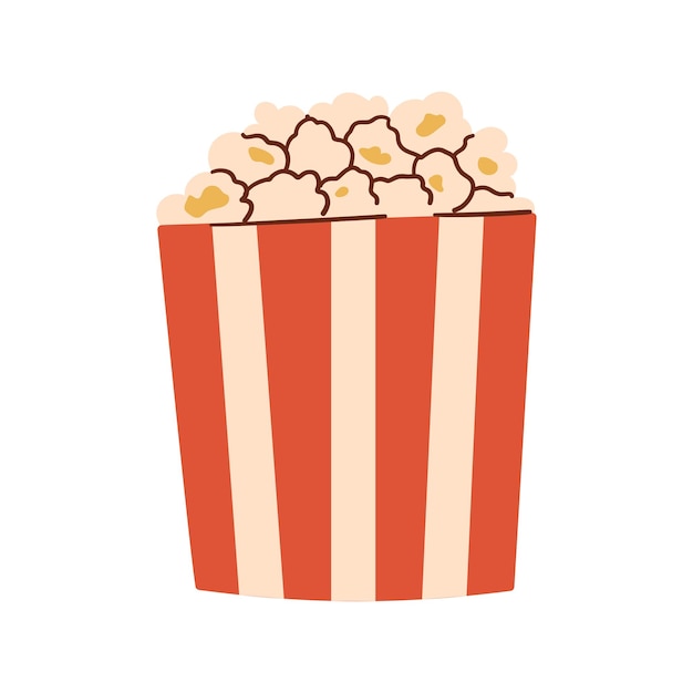 gestreepte emmer met zout popcorn icoon gemodelleerde papieren doos met smakelijke popcorn voor het kijken van films pakket snackzak met fastfood in de bioscoop platte geïsoleerde vector illustratie op witte achtergrond