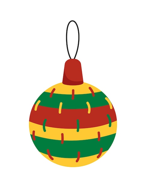 Gestreepte Kerstbal Ornament Decoratie Cartoon platte vector