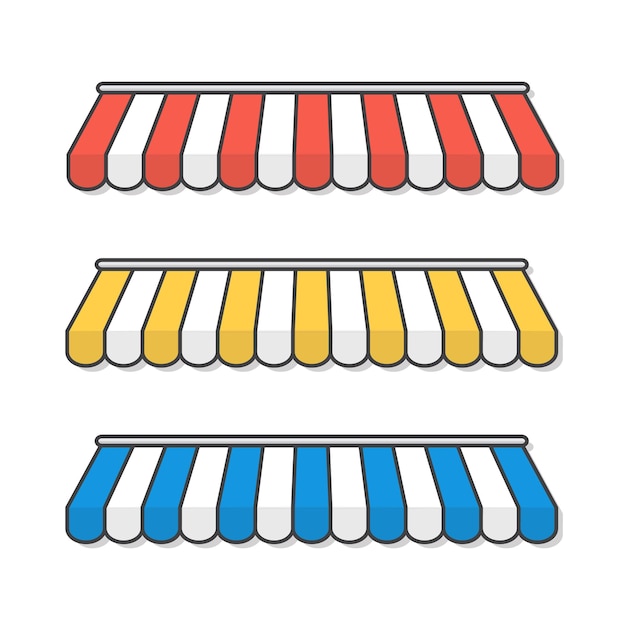 Gestreepte luifels voor winkel pictogram illustratie. gebouw ontwerpelementen platte pictogram