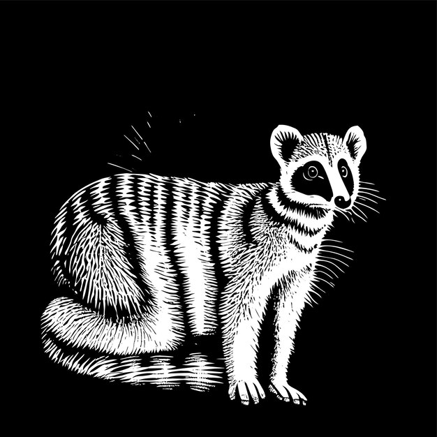 Vector gestreepte palm civet hand getekende cartoon sticker pictogram concept geïsoleerde illustratie