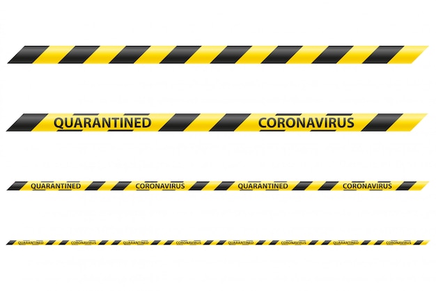 Gestreepte veiligheidstape die doorgang als gevolg van coronavirus covid-19 epidemische illustratie verbiedt