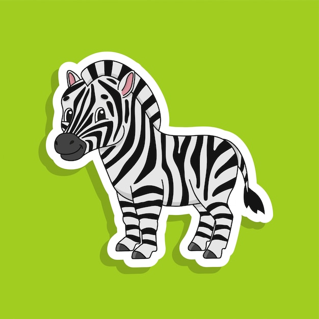 Gestreepte zebra. Felle kleurensticker van een leuk stripfiguur.