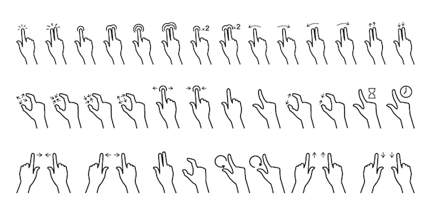 Gesture icons for touch devices. Swipe hands, slide gesture. Touch screen technology, touch screen.
