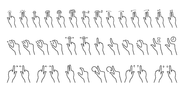 Gesture icons for touch devices. swipe hands, slide gesture. touch screen technology, touch screen.