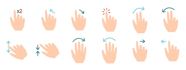 gesture set icon swipe tap doubleclick rotate pinch zoom scroll gesture touchscreen interaction user interface hand movement multitouch gesture swipe pinch control