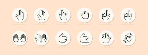 Gesturen ingestelde lijn icoon Doof en stom taal manieren handen gezichtsuitdrukkingen gedrag dialoog Pastelkleur achtergrond Vector lijn ikoon voor zaken en reclame