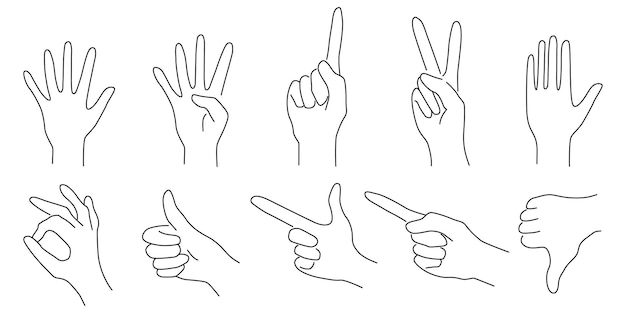 Gestures hand gestures in different positions hands in various situations hands vector set on isolated background vector illustration eps 10