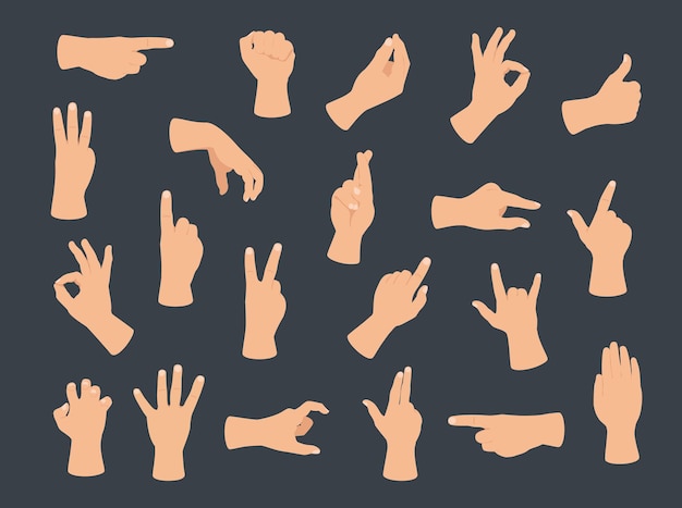 Vector gesturing hand set hand with counting gestures sign interactive communication set