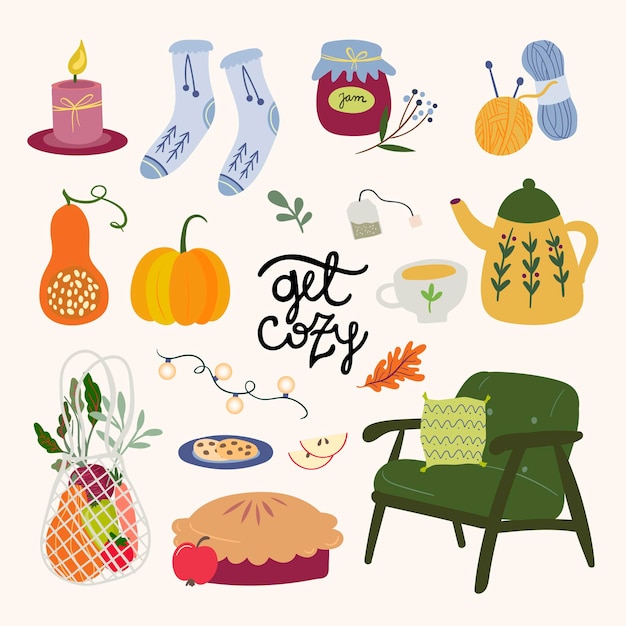 Vector get cozy autumn elements set seasonal design