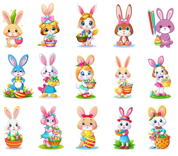 Приготовьтесь к празднику с нашим векторным изображением пасхальных кроликов. Дизайн adora для ваших праздничных проектов.