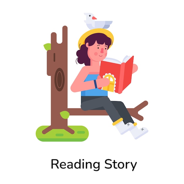 Get flat icon of a girl reading story