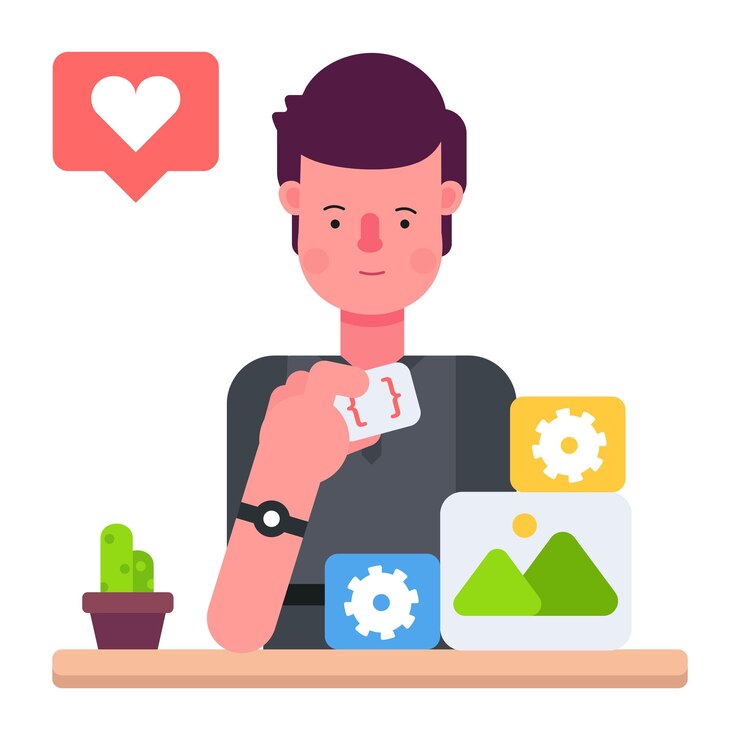 Vector get flat style icon showing programmer