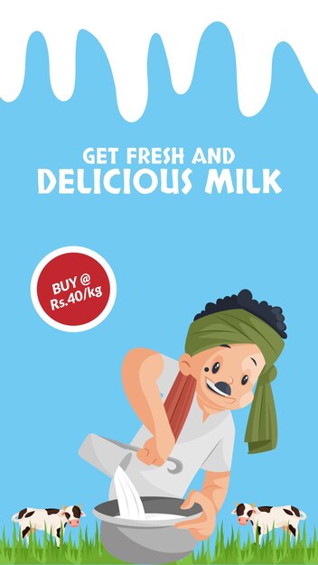 Vector get fresh and delicious milk portrait template design