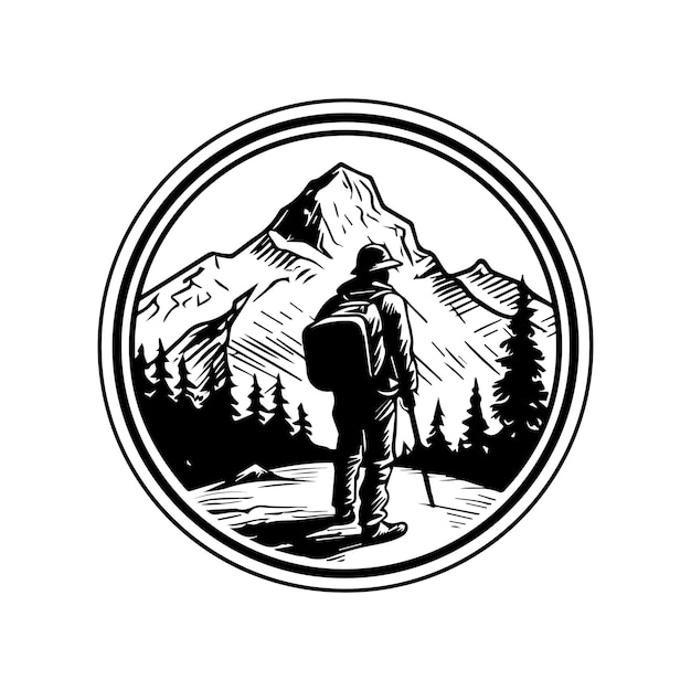 Get lost in nature with a hiking logo featuring a mountain range and backpack