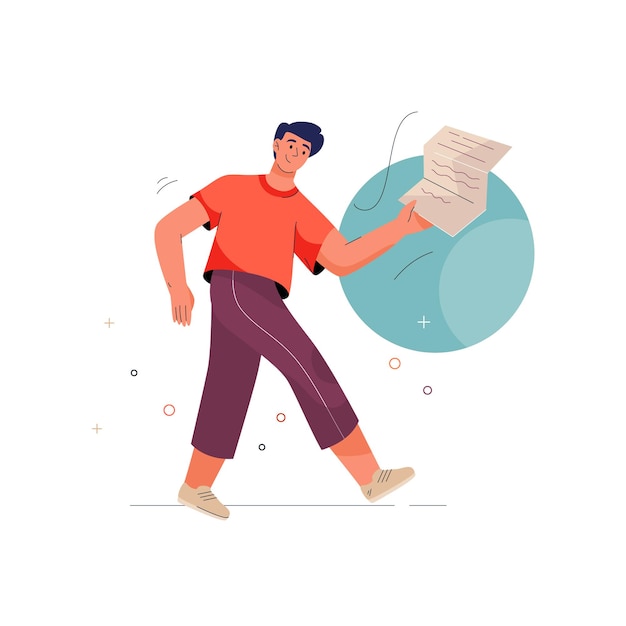 Vector get more info concept man holding paper sheet