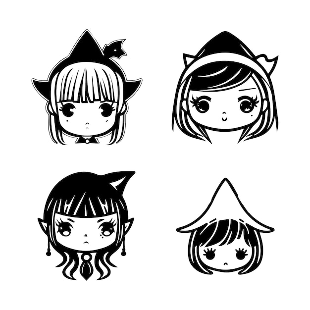 Get ready for some spooktacular fun with this cute kawaii spooky witch head collection set