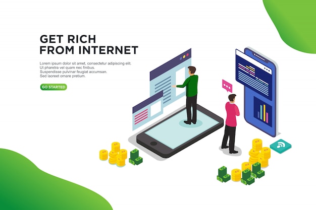 Get rich from internet isometric vector illustration concept