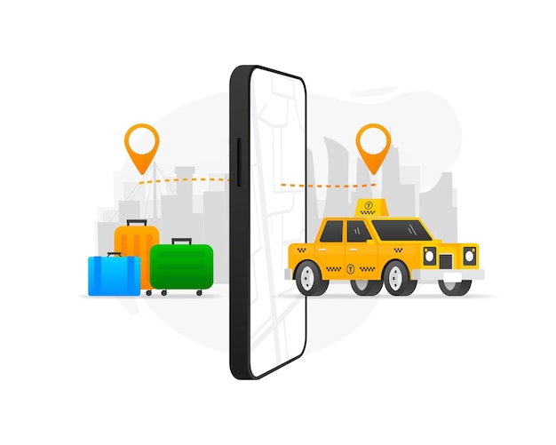 Get a taxi car in your device Transportation of things from point A to point B Taxi service Vector illustration