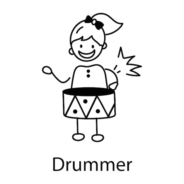 Get this doodle icon of drummer girl