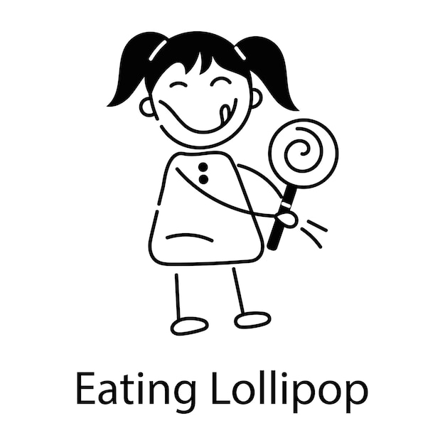 Get this doodle icon of girl eating lollipop