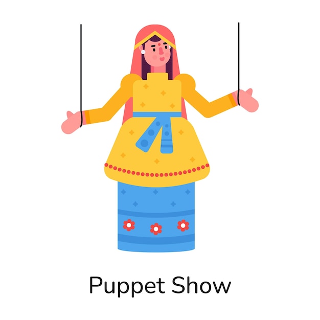 インドの人形ショーを描いたこの平らなアイコンを手に入れなさい
