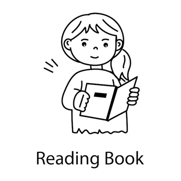 Get this hand drawn icon of a girl reading book