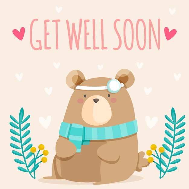 Vector get well soon quote and cute bear