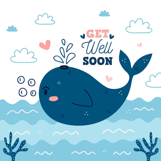 Vector get well soon with cute whale