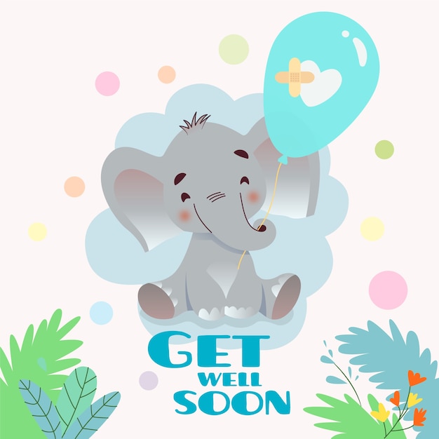 Vector get well soon with elephant