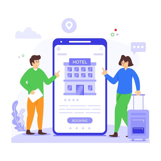 Получите в свои руки эту удивительную плоскую иллюстрацию бронирования отелей
