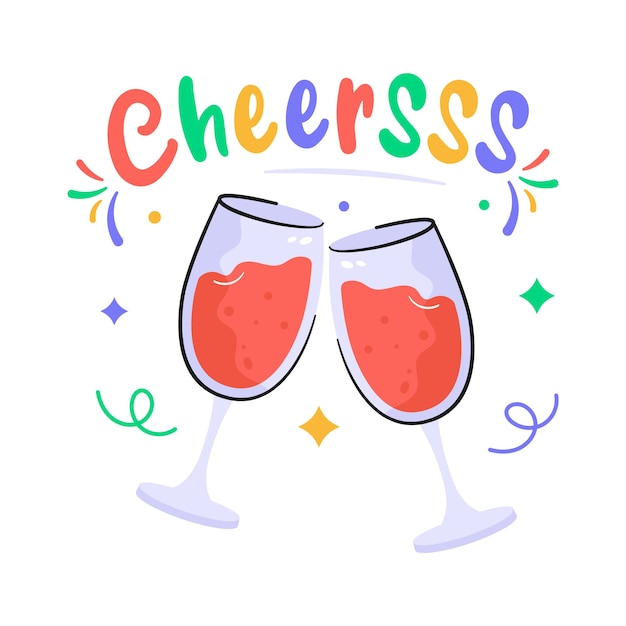 Vector get your hands on this visually appealing sticker of cheers toasting wine glasses