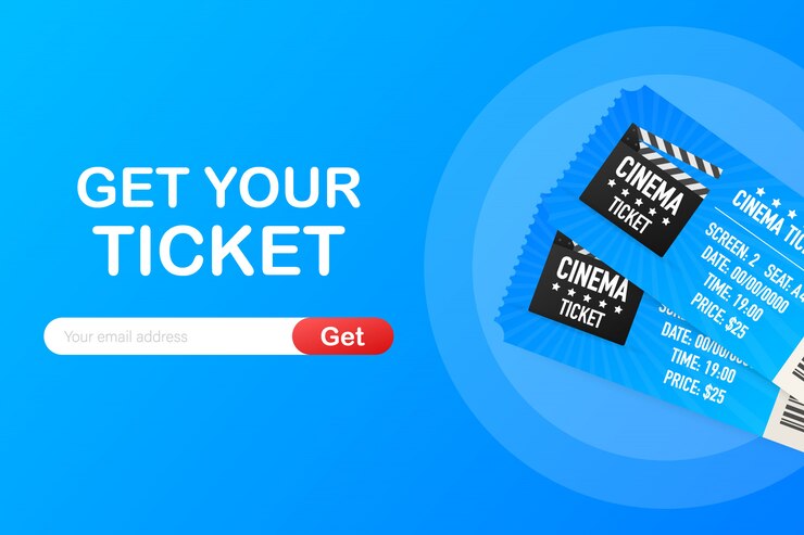 Vector get your ticket online. cinema movie ticket online order concept.
