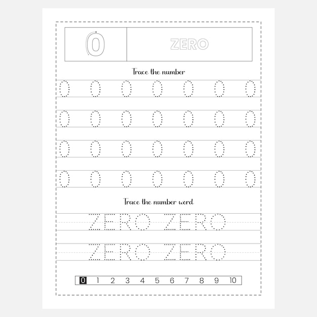 Getallen en nummerwoorden overtrekken werkblad voor kinderen en kleuters